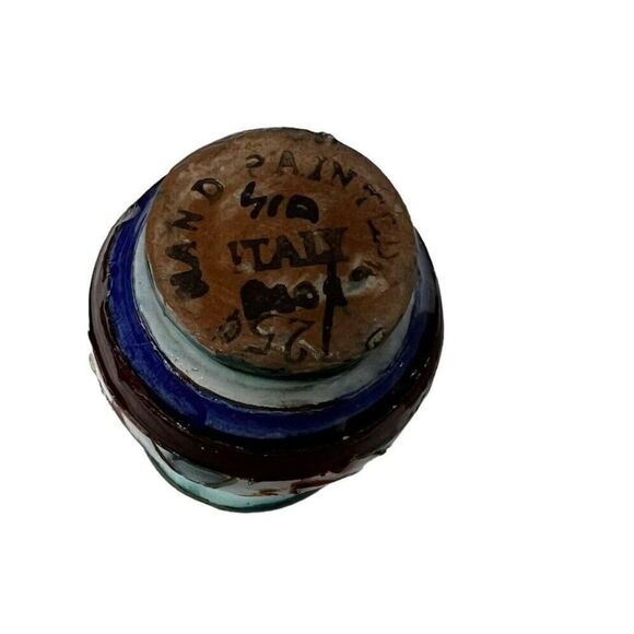 vtg. 3 Miniature Vases made in italy hand throw and painted 3" tall - Picture 4 of 13